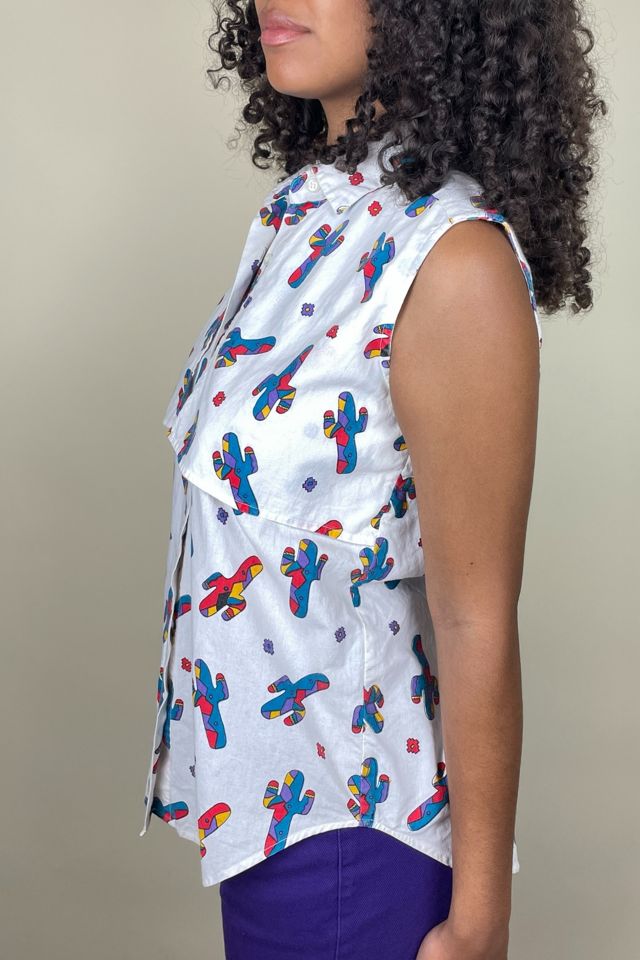 Vintage Sleeveless Cactus Print Cotton Top Selected By Ankh By Racquel #1