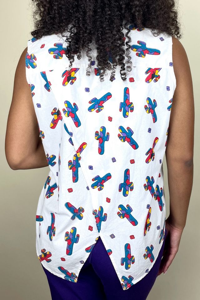 Vintage Sleeveless Cactus Print Cotton Top Selected By Ankh By Racquel #2