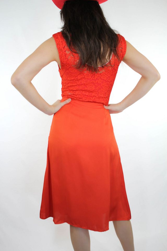 Vintage Red Satin Slit Midi Skirt Selected By Moons + Junes Vintage #3