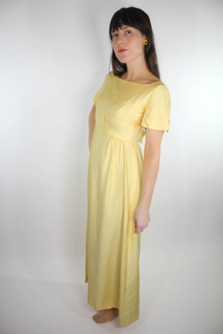 1960s Dandelion Yellow Off-The-Shoulder Bow Maxi Dress Selected By Moons + Junes Vintage