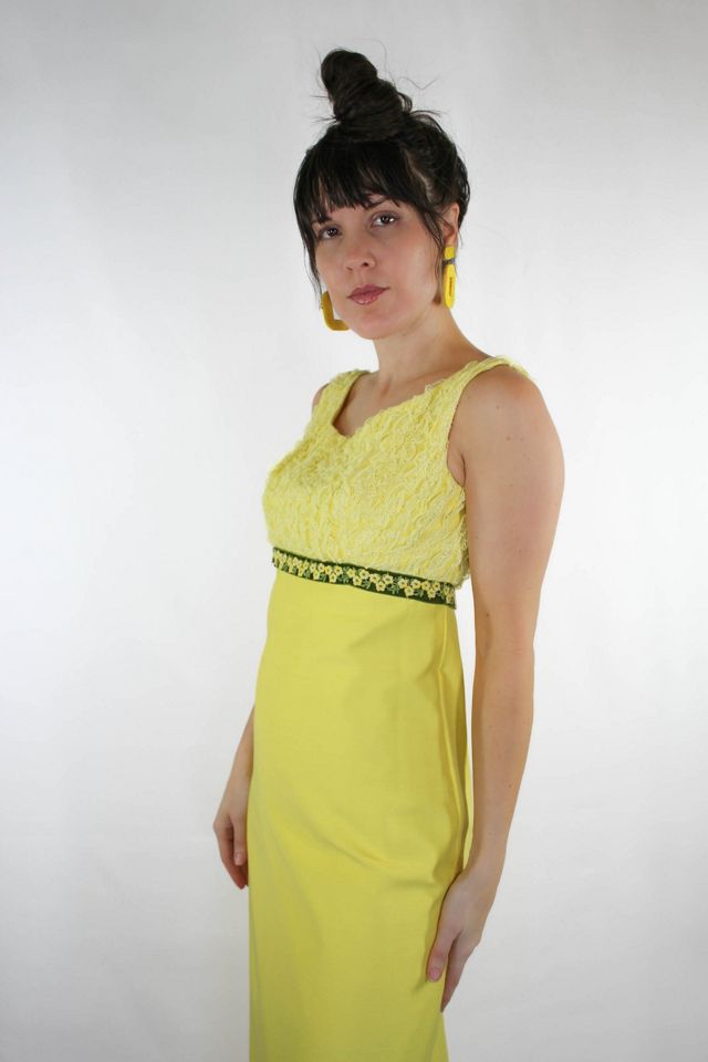 1960s Frilly Lace Yellow Maxi Dress Selected By Moons + Junes Vintage #3