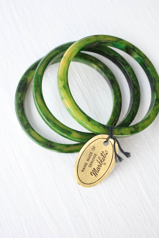 Vintage Genuine Emerald Marblette Bracelet Stack Selected By Moons + Junes Vintage #2