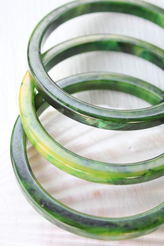 Vintage Genuine Emerald Marblette Bracelet Stack Selected By Moons + Junes Vintage #3