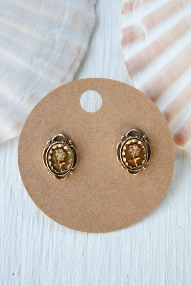 Vintage Ornate Diamond Flower Gold Stud Earrings Selected By Moons + Junes Vintage #1
