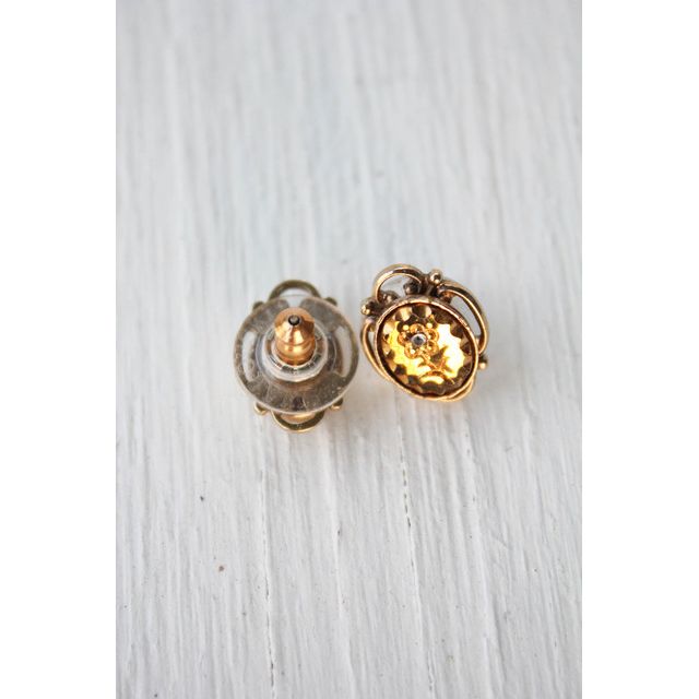 Vintage Ornate Diamond Flower Gold Stud Earrings Selected By Moons + Junes Vintage #2