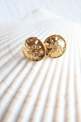 Vintage Sand Dollar Gold Stud Earrings Selected By Moons + Junes Vintage