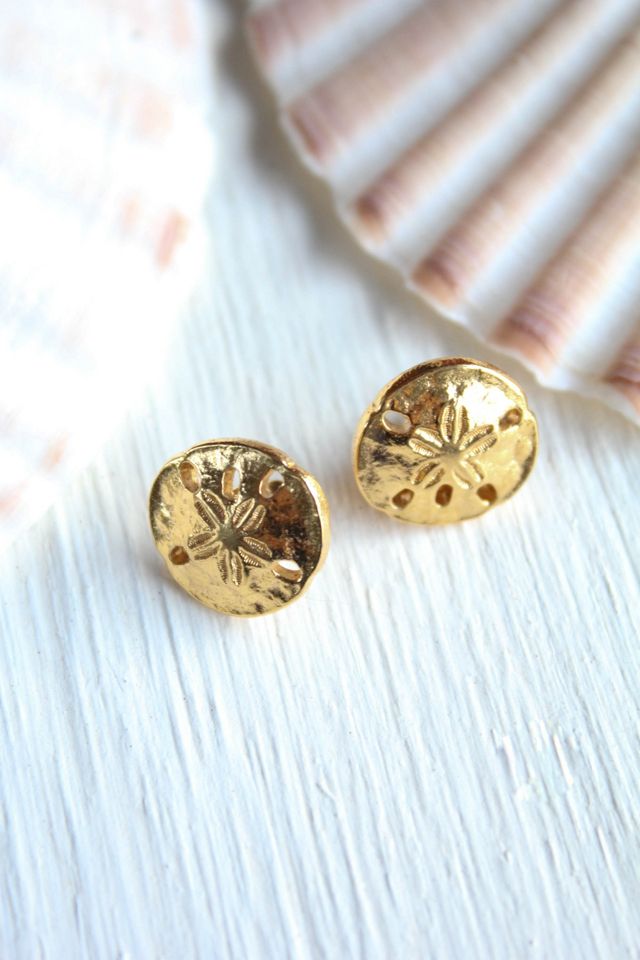 Vintage Sand Dollar Gold Stud Earrings Selected By Moons + Junes Vintage #1