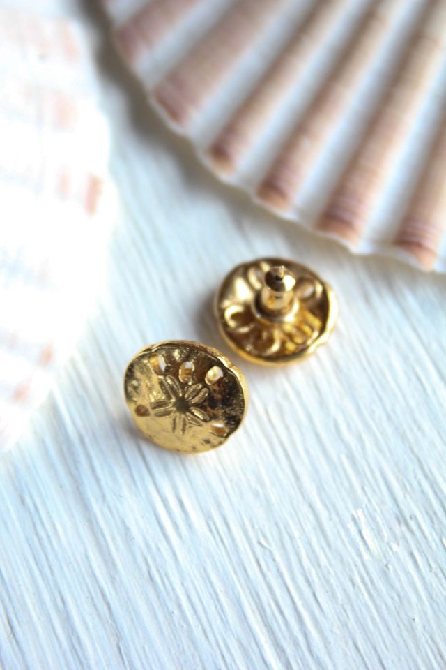 Vintage Sand Dollar Gold Stud Earrings Selected By Moons + Junes Vintage #2