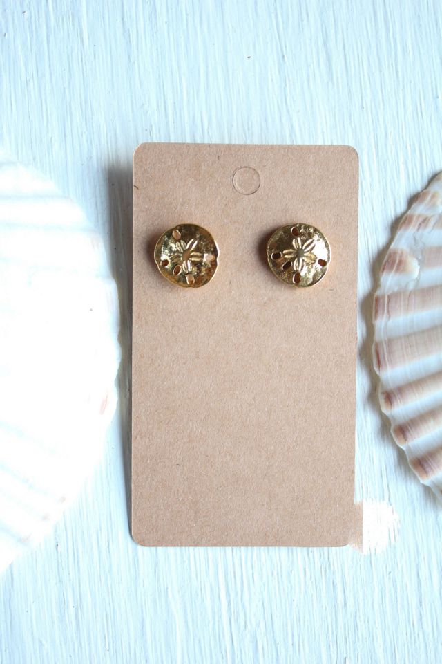 Vintage Sand Dollar Gold Stud Earrings Selected By Moons + Junes Vintage #3