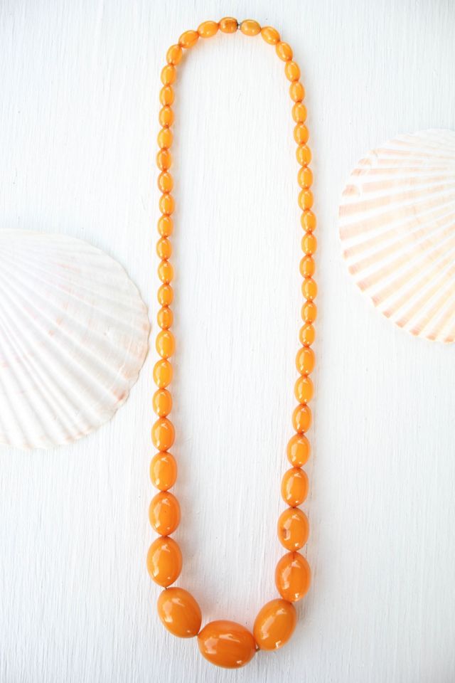 1930s Vintage Orange Molded Lucite Beaded Necklace Selected By Moons + Junes Vintage #1