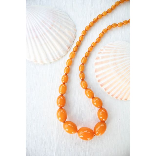 1930s Vintage Orange Molded Lucite Beaded Necklace Selected By Moons + Junes Vintage #2