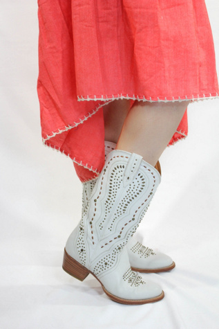Vintage Frye White Western Studded Cowboy Boots Selected By Moons + Junes Vintage