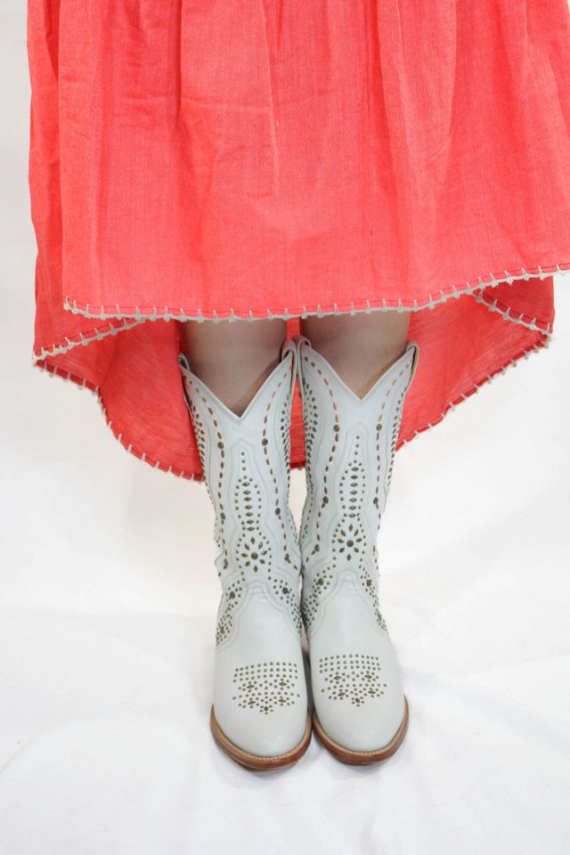 Vintage Frye White Western Studded Cowboy Boots Selected By Moons + Junes Vintage #1