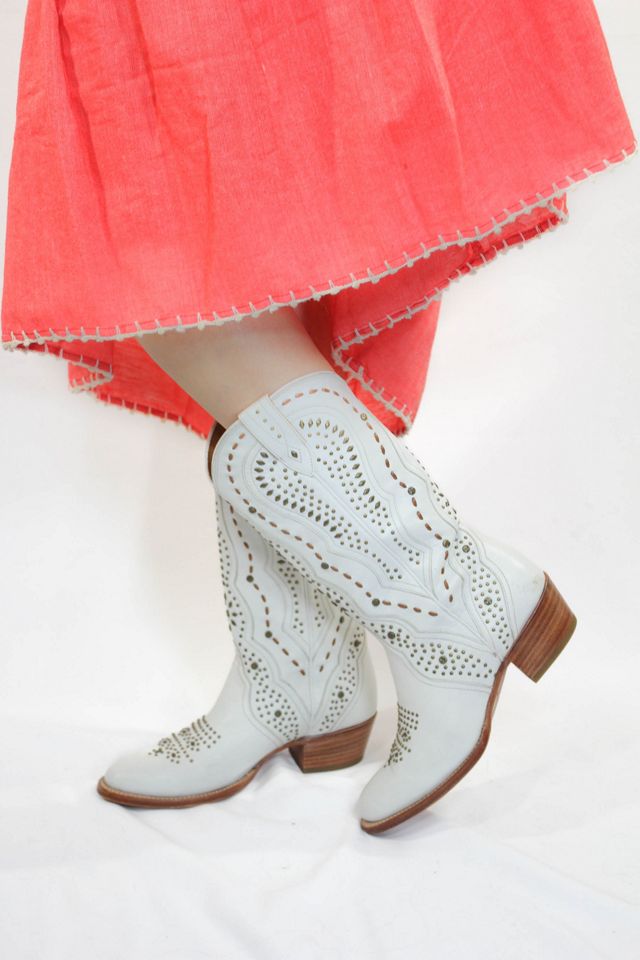 Vintage Frye White Western Studded Cowboy Boots Selected By Moons + Junes Vintage #2