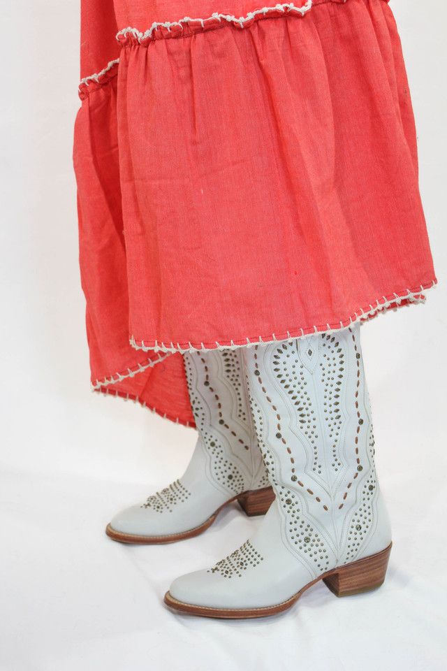 Vintage Frye White Western Studded Cowboy Boots Selected By Moons + Junes Vintage #3
