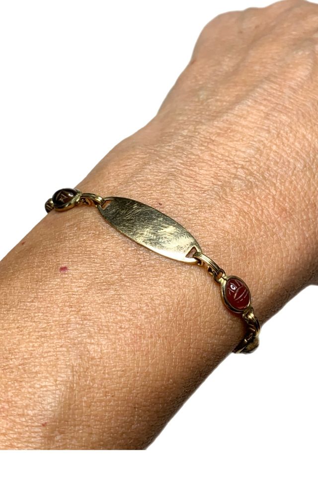Deco Gold Fill Scarab ID Bracelet with Gemstones Selected by Lux Revival #1