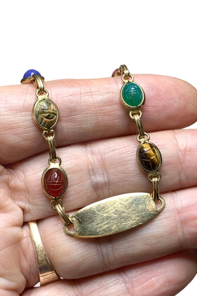 Deco Gold Fill Scarab ID Bracelet with Gemstones Selected by Lux Revival #2