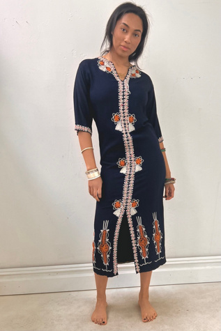 Vintage Embroidered Navy Caftan Selected by Anna Corinna