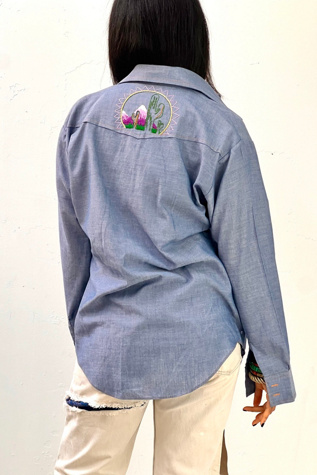Vintage Chambray Hand Embroidered Button Down Selected by Anna Corinna