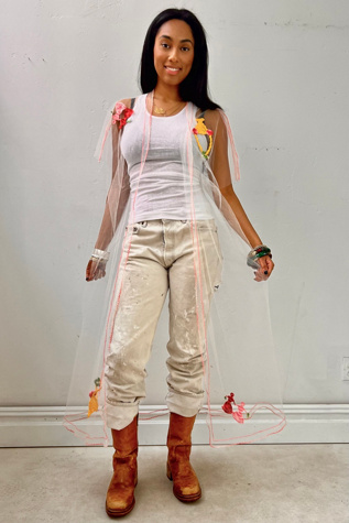 Anna Corinna Reworked Vintage Sheer Mesh With Little Crocheted Applique Duster