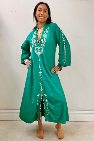 Vintage Embroidered Emerald Caftan Selected by Anna Corinna