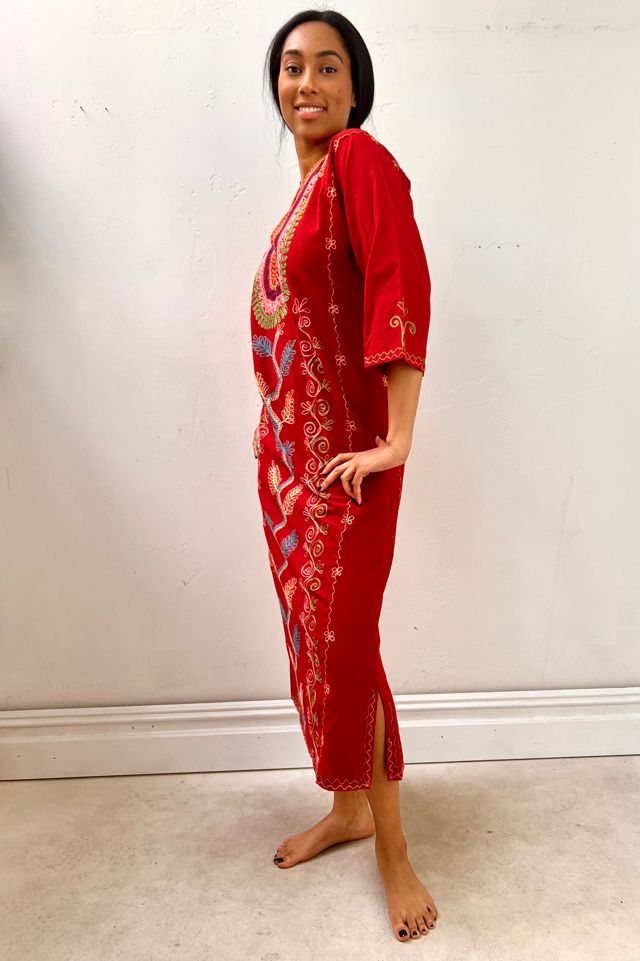 Vintage Embroidered Vermillion Caftan Selected by Anna Corinna #1