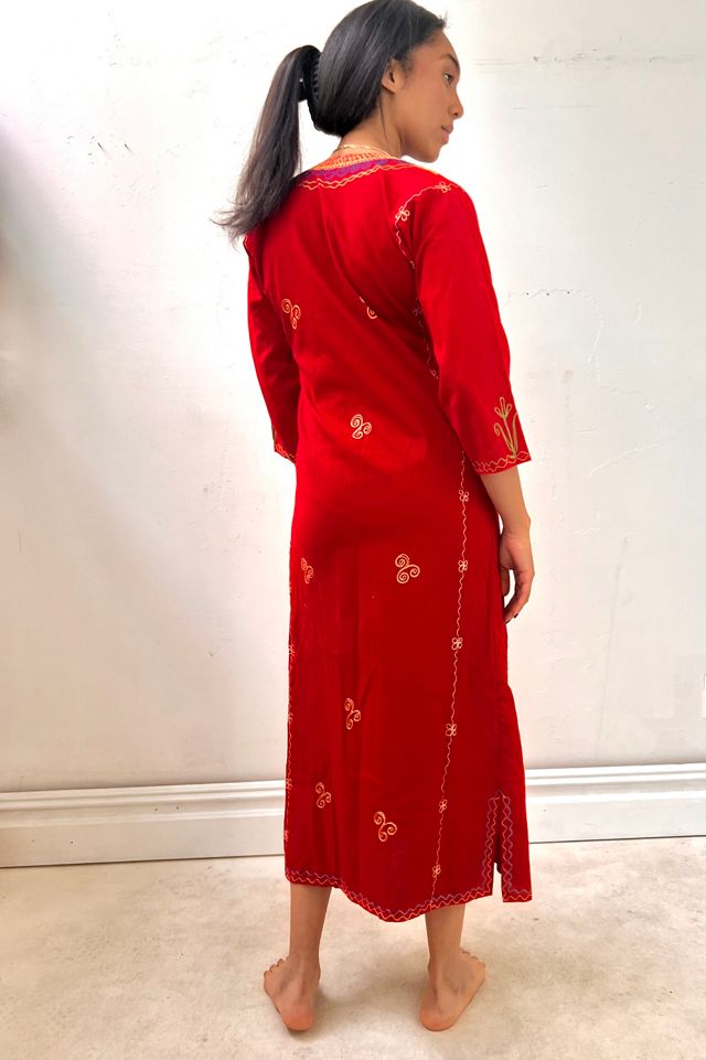 Vintage Embroidered Vermillion Caftan Selected by Anna Corinna #2