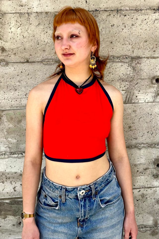 1970s Cotton Red and Blue Halter Top Selected by Nomad Vintage #2