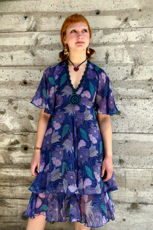 anna sui purple dress Anna Sui Runway Purple Silk Print Dress Selected by Nomad Vintage