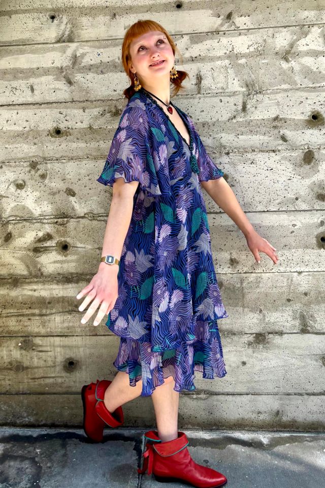 Anna Sui Runway Purple Silk Print Dress Selected by Nomad Vintage #2