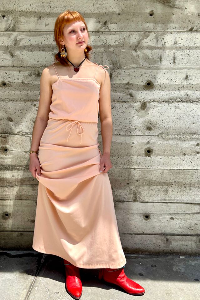 1970s Peach Spaghetti Strap Maxi Dress Selected by Nomad Vintage #3