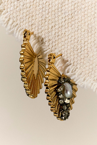 Marly Moretti Textured Pearl Pyrite Hoops at Free People in Gold