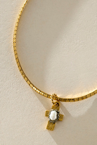 Женское колье Marly Moretti Freshwater Pearl Cross, цвет: Золотой / Жемчужный — фото 2