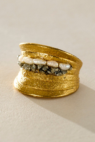 Marly Moretti Pyrite & Pearl Curved Ring