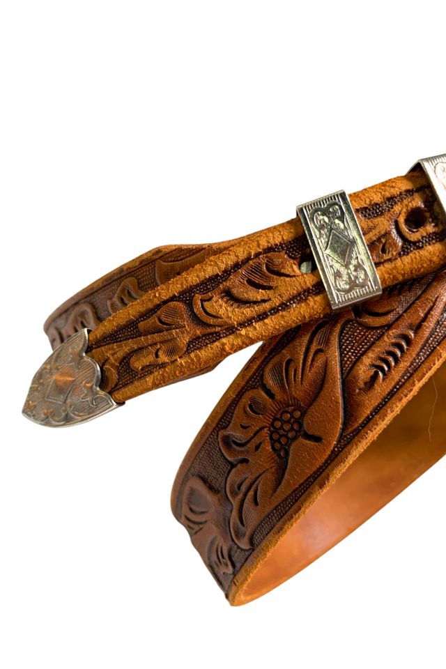 Vintage Silver Tipped Tooled Leather Belt Selected by SharpLilTeeth #2