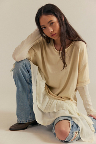 We The Free Tattered Love Tee at Free People in Summer Sand Combo, Size: Medium