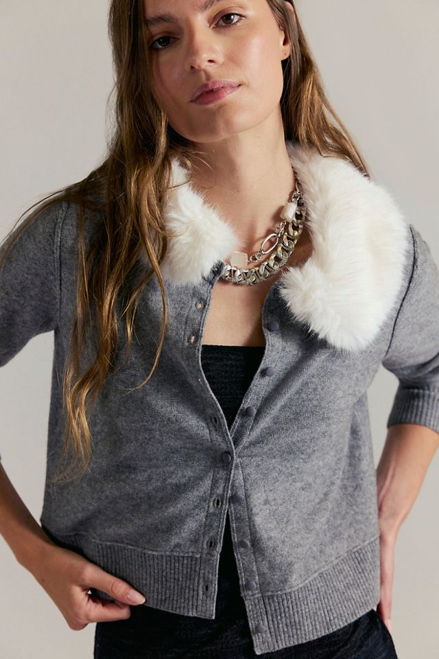Nocturnal Faux Fur Collar Cardi #2