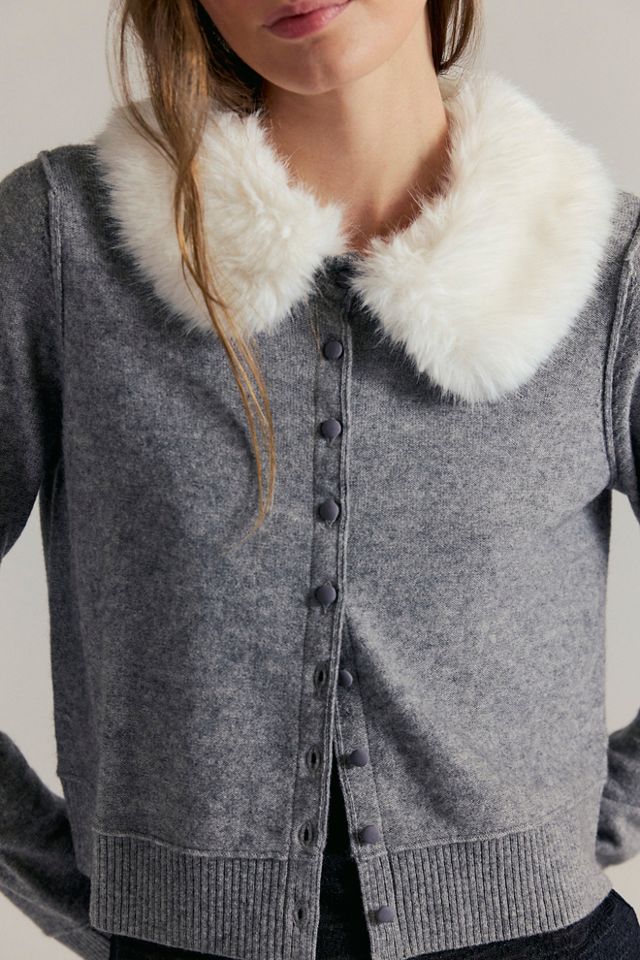 Nocturnal Faux Fur Collar Cardi #3