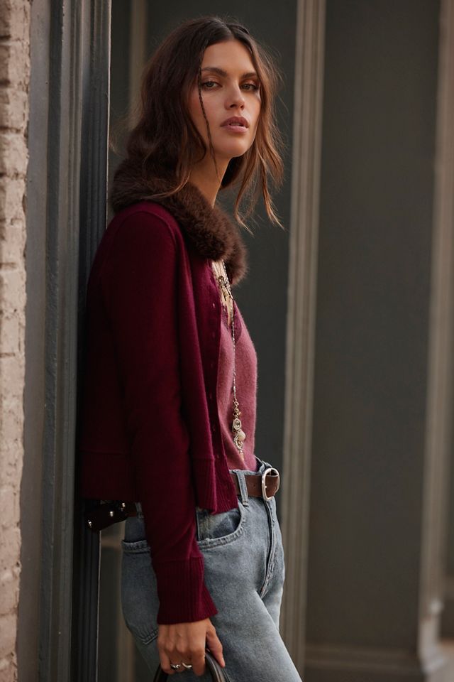 Nocturnal Faux Fur Collar Cardi