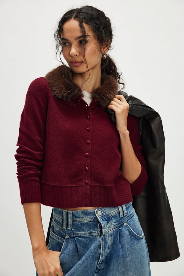 Nocturnal Faux Fur Collar Cardi #2