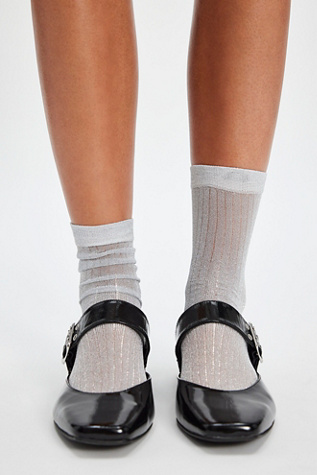 Beam Ribbed Lurex Socks by High Heel Jungle at Free People in White