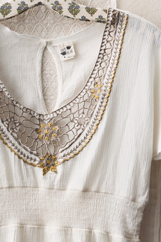 FP MART: Vintage: The Originals Crinkle Gauze Top With Open Crochet Neckline