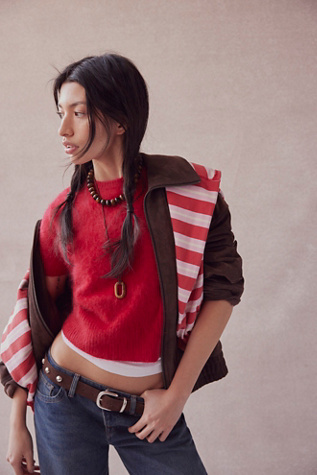 Belle Brushed Cashmere Tee Top by Free People in Red, Size: S