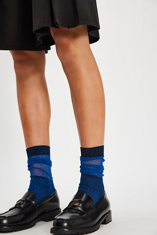 Glitter Shimmery Lights Socks by High Heel Jungle at Free People in Electric Blue