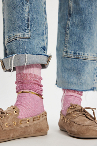 Glitter Shimmery Lights Socks by High Heel Jungle at Free People in Medium Pink