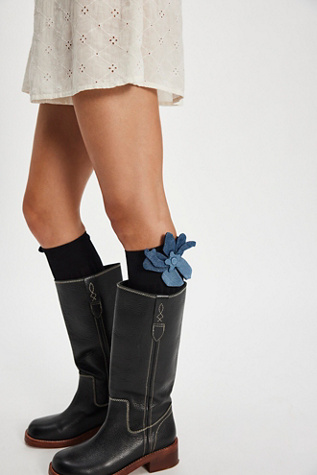 Denim Flower Socks by High Heel Jungle at Free People in Blue