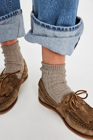 Linen Ribbed Socks by knitwin at Free People in Tan, Size: M
