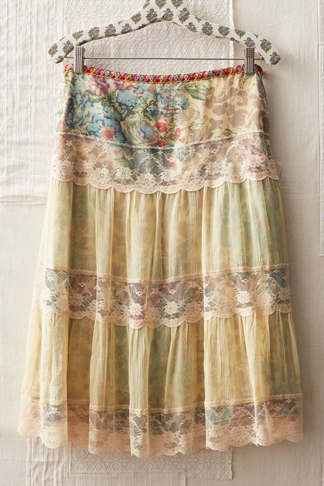 FP MART: Vintage: The Originals Printed Chiffon and Lace Midi Skirt #1