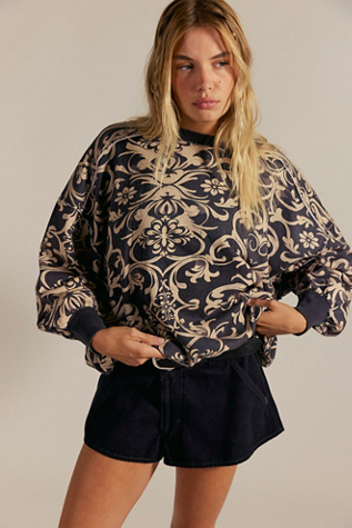 We The Free Printed Bubble Up Pullover at Free People in Blue, Size: XL
