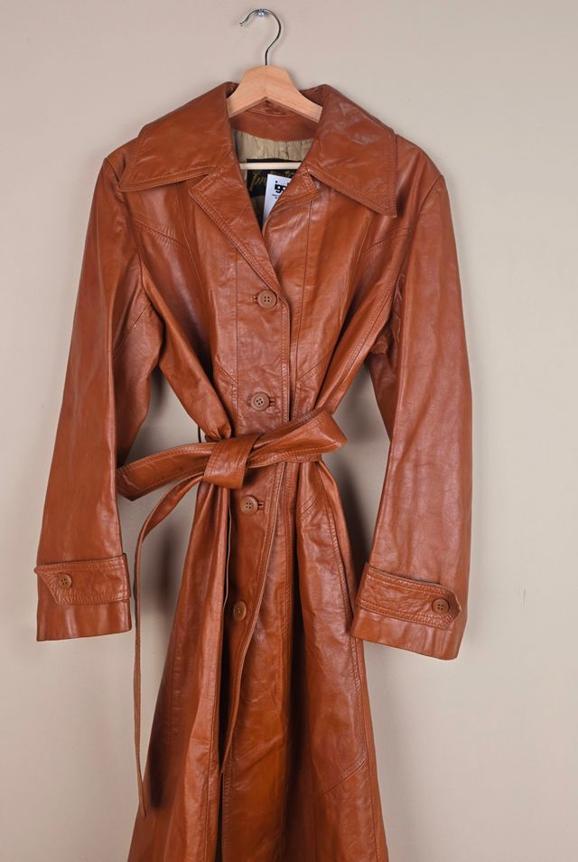Vintage Long Length Leather Trench Coat with Belt Selected By The Igala NYC #1